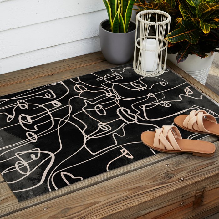 abstract line art faces 4 Outdoor Rug Gallery Image 2