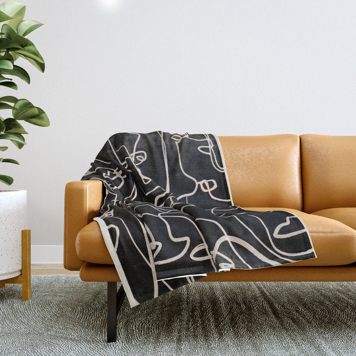 abstract line art faces 4 Throw Blanket Gallery Image 1