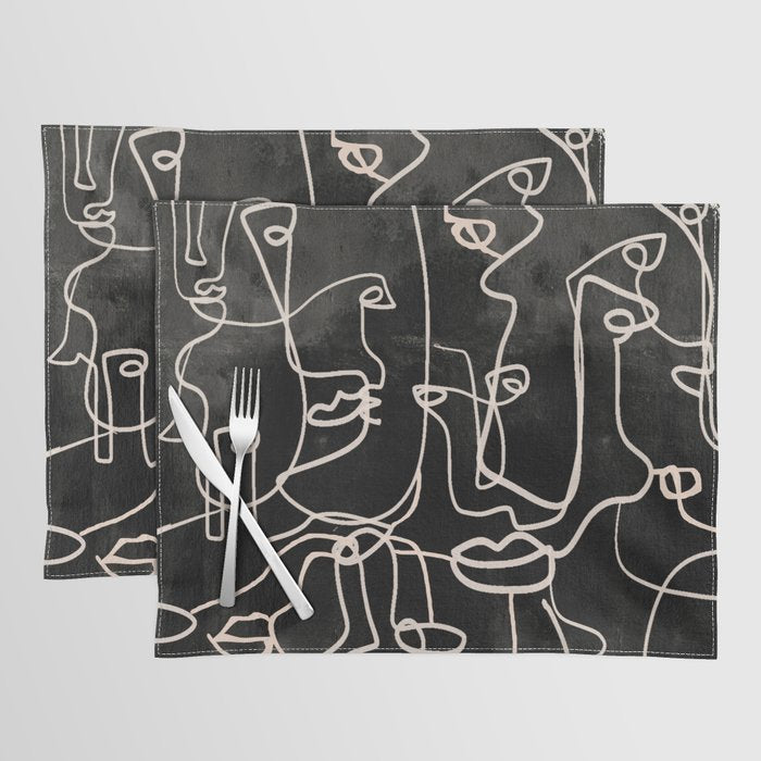 abstract line art faces 4 Placemat Gallery Image 1