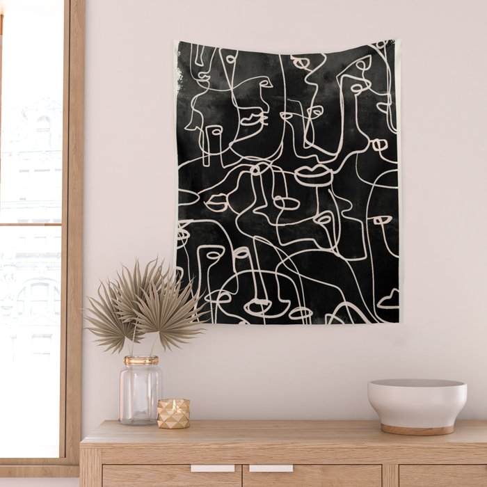 abstract line art faces 4 Wall Tapestry Gallery Image 2