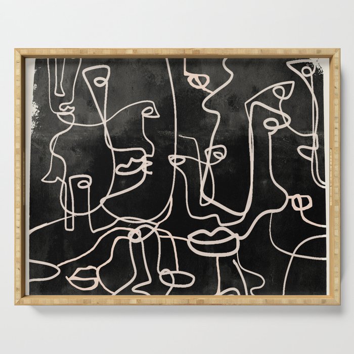 abstract line art faces 4 Serving Tray Gallery Image 1