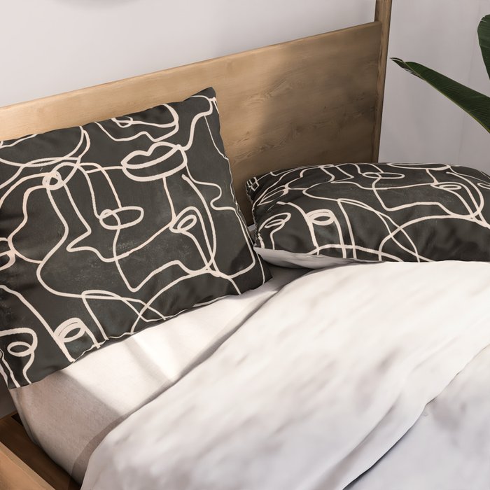 abstract line art faces 4 Pillow Sham Gallery Image 2