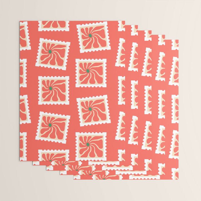 Vintage flower postage stamp pattern Wrapping Paper Gallery Image 3