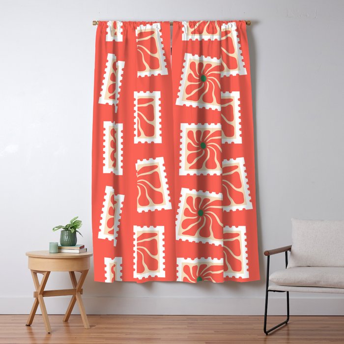 Vintage flower postage stamp pattern Window Curtain Gallery Image 1