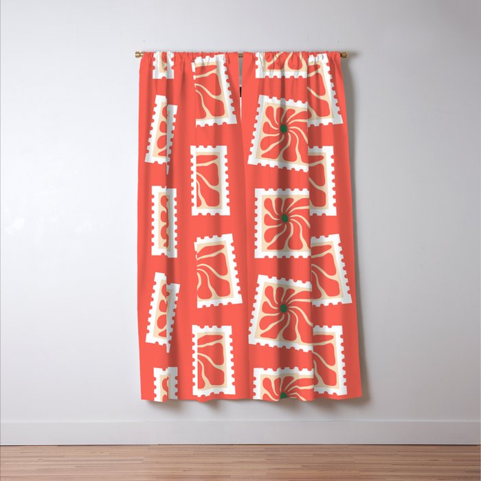 Vintage flower postage stamp pattern Window Curtain Gallery Image 3
