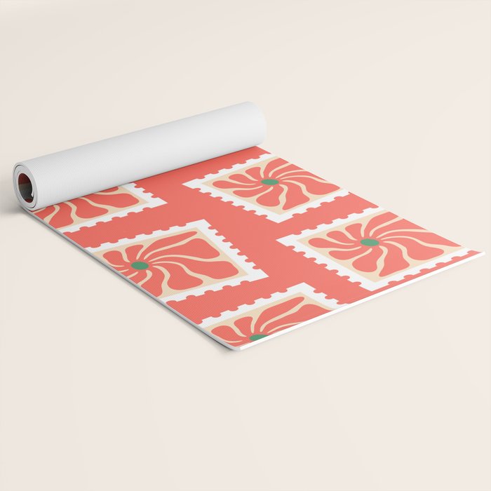 Vintage flower postage stamp pattern Yoga Mat Gallery Image 2