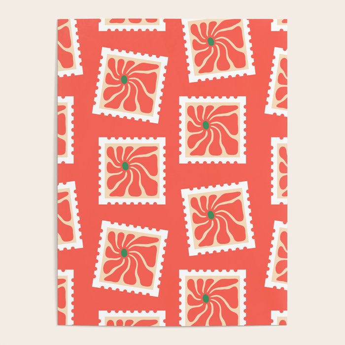 Vintage flower postage stamp pattern Poster Gallery Image 4