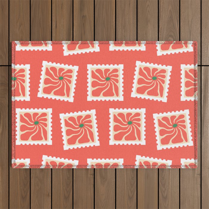 Vintage flower postage stamp pattern Outdoor Rug Gallery Image 1