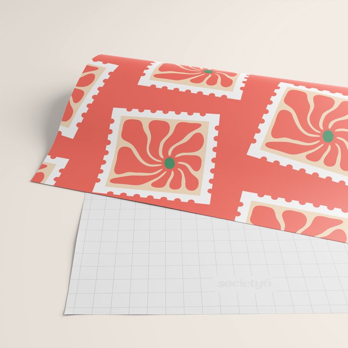 Vintage flower postage stamp pattern Wrapping Paper Gallery Image 2
