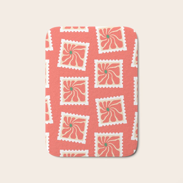 Vintage flower postage stamp pattern Bath Mat Gallery Image 1