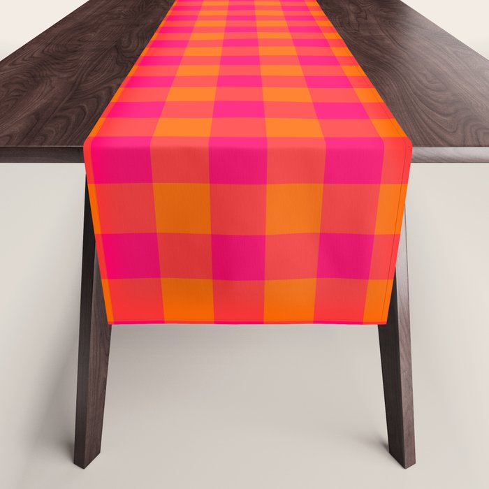 Modern Bright Pink and Orange Gingham Table Runner Gallery Image 1