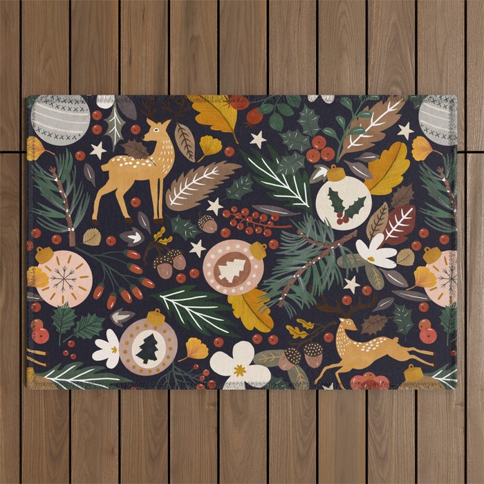 Christmas night forest 10 Outdoor Rug Gallery Image 1