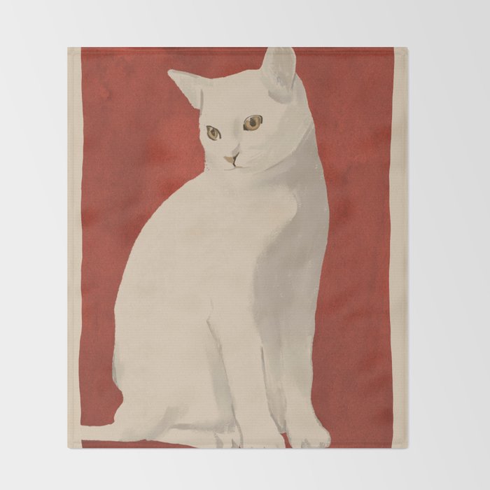 Minimal White Cat 3 Throw Blanket Gallery Image 2