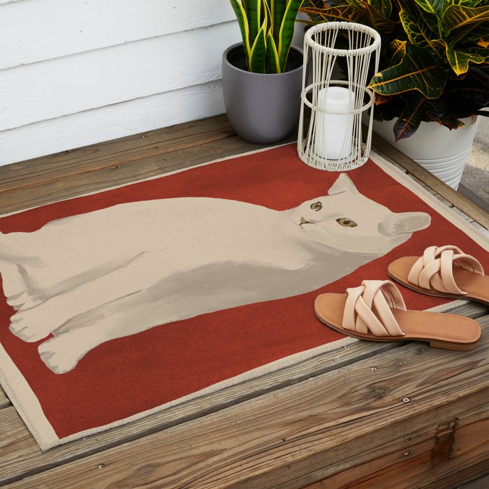 Minimal White Cat 3 Outdoor Rug Gallery Image 2