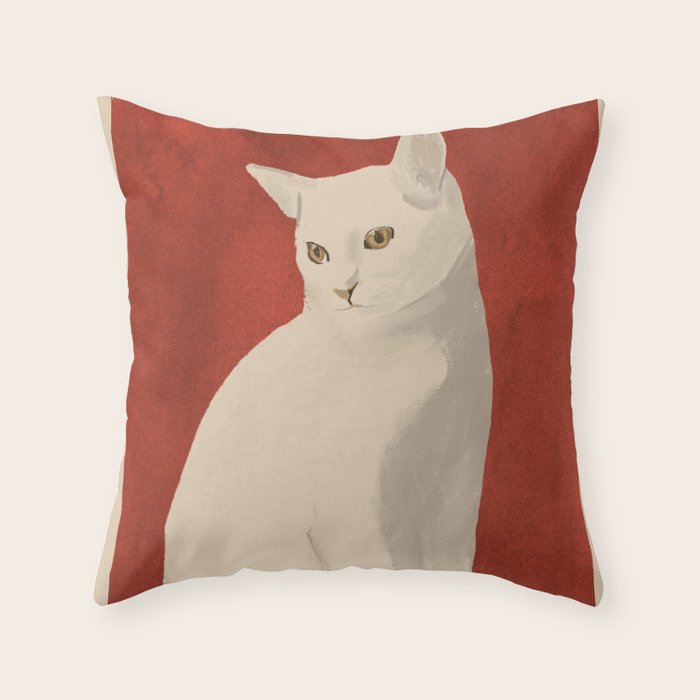 Minimal White Cat 3 Throw Pillow Gallery Image 6