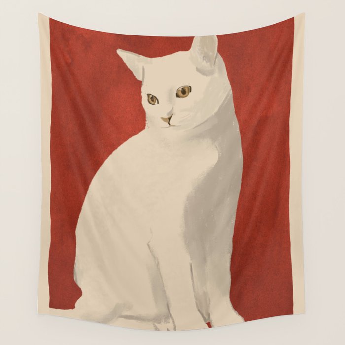 Minimal White Cat 3 Wall Tapestry Gallery Image 1
