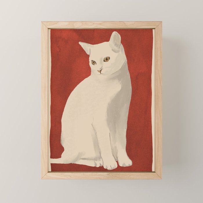 Minimal White Cat 3 Mini Art Print Gallery Image 1