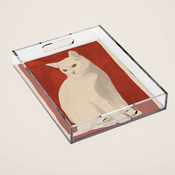 Minimal White Cat 3 Acrylic Tray Gallery Image 1
