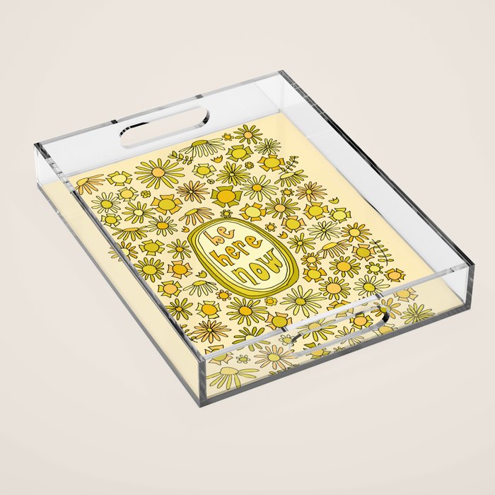 be here now // flower power // retro surf art by surfy birdy Acrylic Tray Gallery Image 1