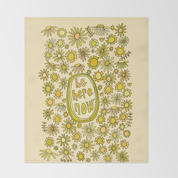 be here now // flower power // retro surf art by surfy birdy Throw Blanket Gallery Image 2