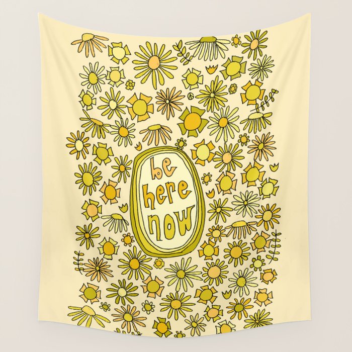be here now // flower power // retro surf art by surfy birdy Wall Tapestry Gallery Image 4