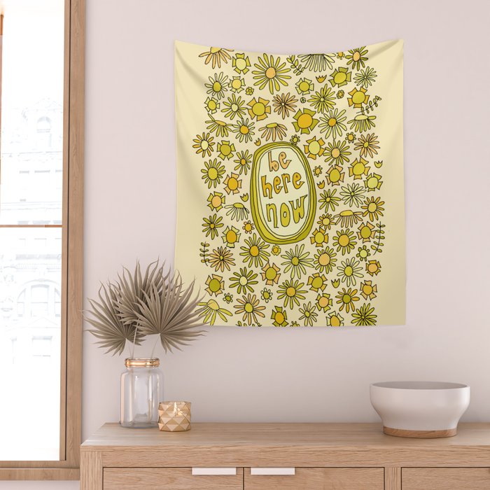 be here now // flower power // retro surf art by surfy birdy Wall Tapestry Gallery Image 2