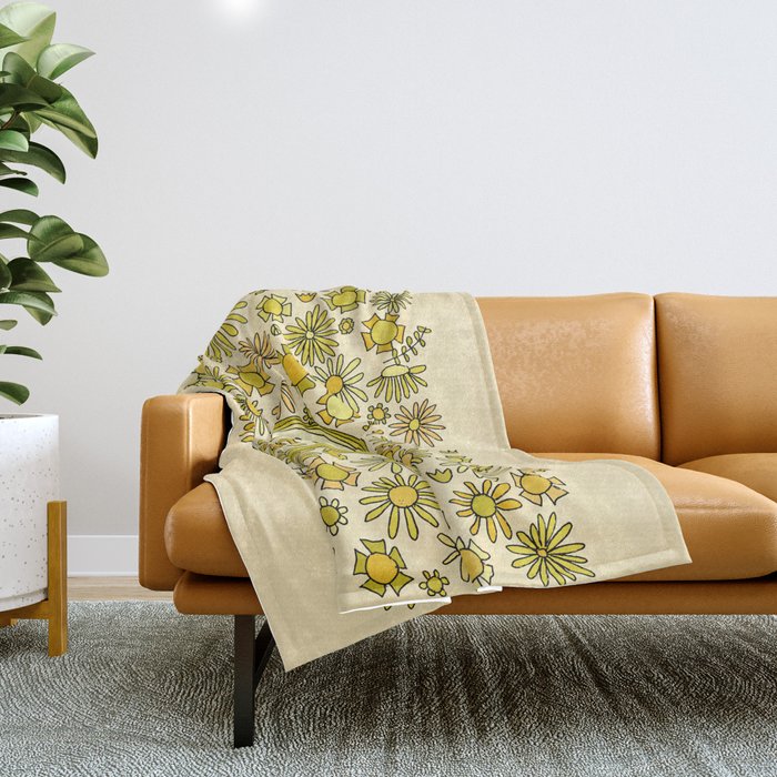 be here now // flower power // retro surf art by surfy birdy Throw Blanket Gallery Image 1