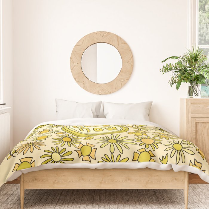 be here now // flower power // retro surf art by surfy birdy Duvet Cover Gallery Image 3