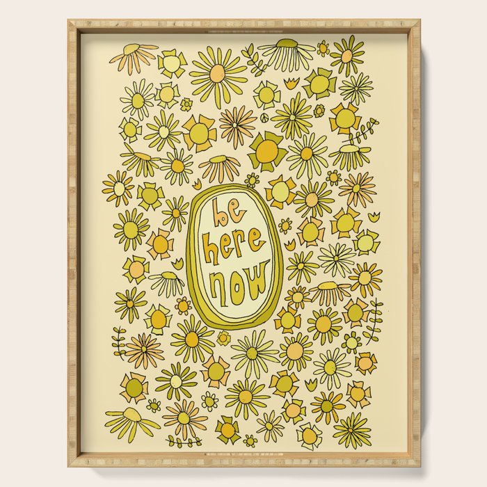 be here now // flower power // retro surf art by surfy birdy Serving Tray Gallery Image 1