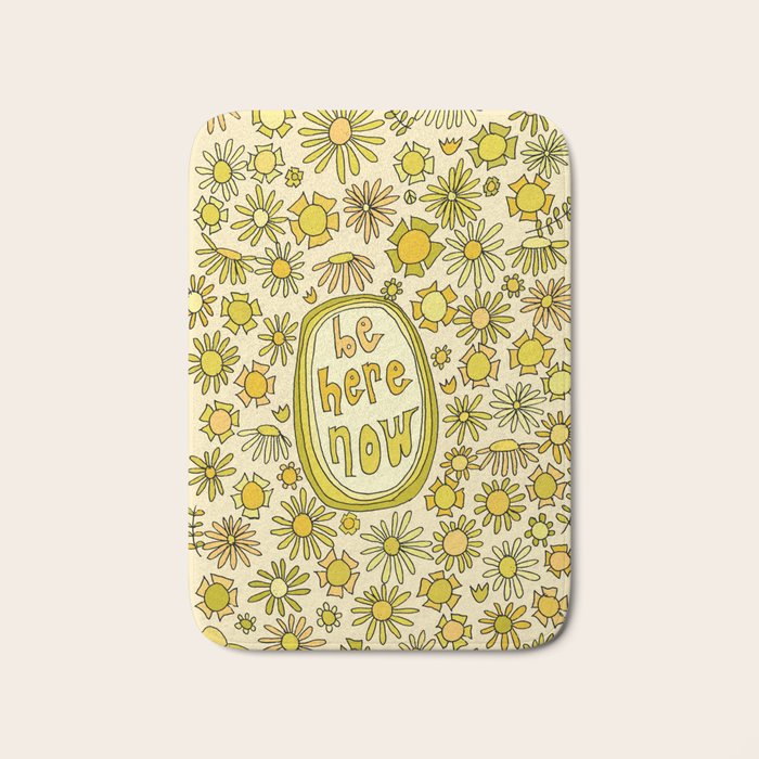 be here now // flower power // retro surf art by surfy birdy Bath Mat Gallery Image 1