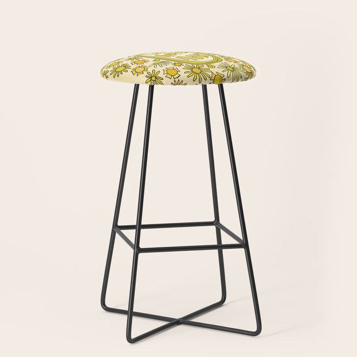 be here now // flower power // retro surf art by surfy birdy Stool Gallery Image 1