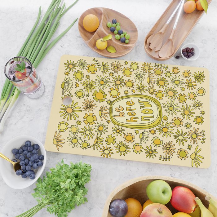 be here now // flower power // retro surf art by surfy birdy Cutting Board Gallery Image 2