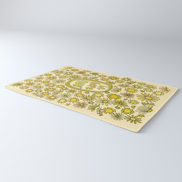 be here now // flower power // retro surf art by surfy birdy Rug Gallery Image 3