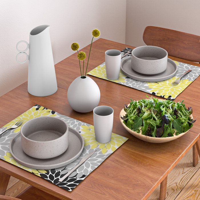 Yellow Black Gray Flower Burst Floral Pattern Placemat Gallery Image 2