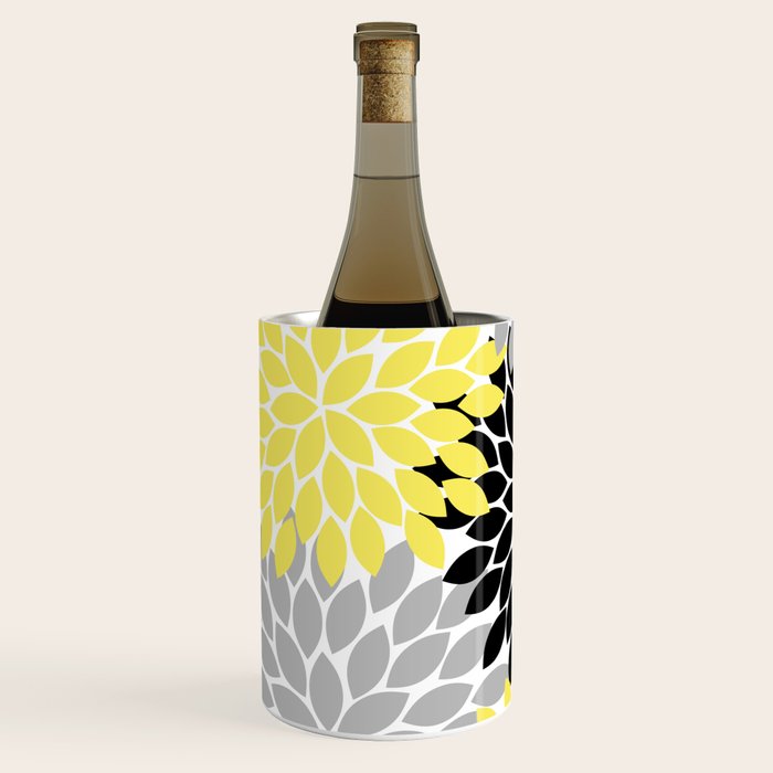 Yellow Black Gray Flower Burst Floral Pattern Wine Chiller Gallery Image 2