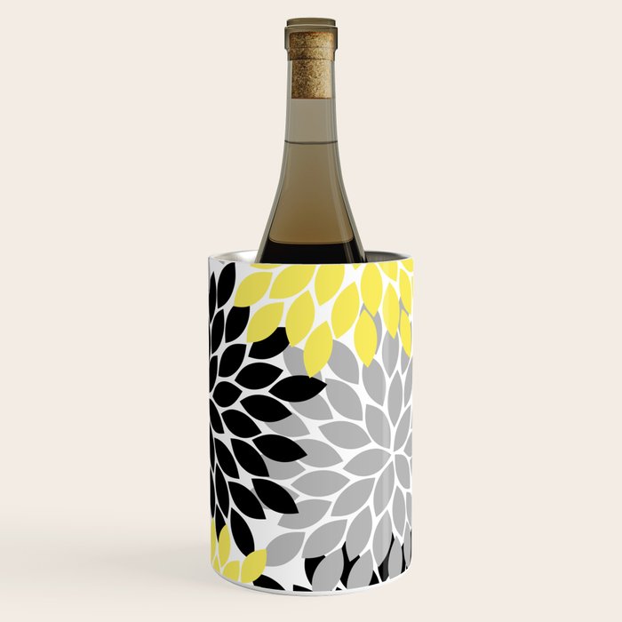 Yellow Black Gray Flower Burst Floral Pattern Wine Chiller Gallery Image 3