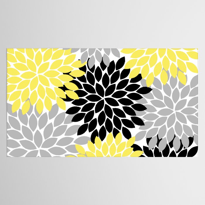 Yellow Black Gray Flower Burst Floral Pattern Tablecloth Gallery Image 2