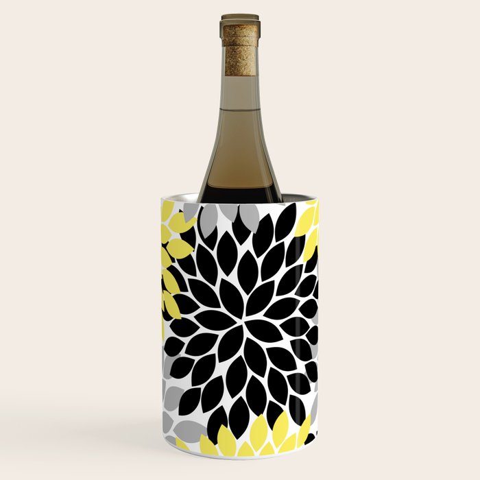 Yellow Black Gray Flower Burst Floral Pattern Wine Chiller Gallery Image 1