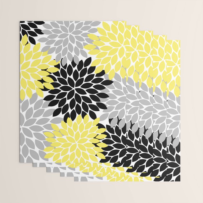 Yellow Black Gray Flower Burst Floral Pattern Wrapping Paper Gallery Image 3