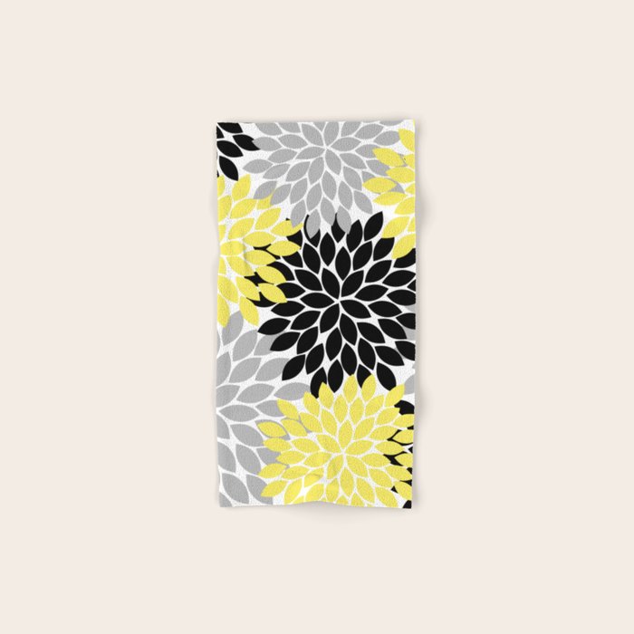 Yellow Black Gray Flower Burst Floral Pattern Bath Towel Gallery Image 1