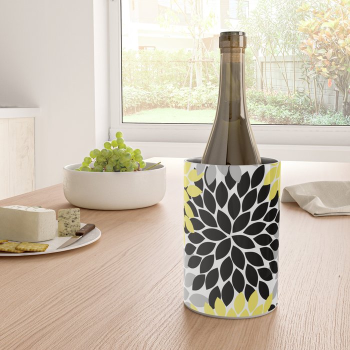 Yellow Black Gray Flower Burst Floral Pattern Wine Chiller Gallery Image 4