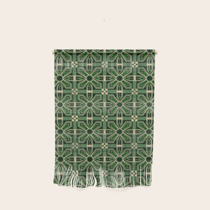 Art Deco Floral Tiles in Emerald Green and Faux Gold Wall Hanging Gallery Image 1