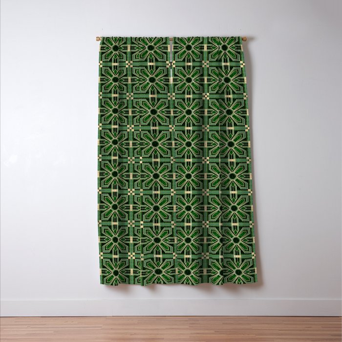 Art Deco Floral Tiles in Emerald Green and Faux Gold Window Curtain Gallery Image 3