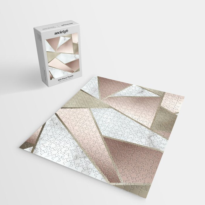 Geometric Art, Rose Gold, Blush Pink, Marble Prints Jigsaw Puzzle Gallery Image 2