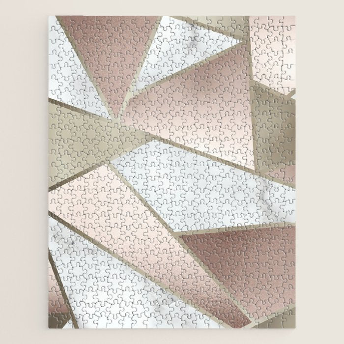 Geometric Art, Rose Gold, Blush Pink, Marble Prints Jigsaw Puzzle Gallery Image 1