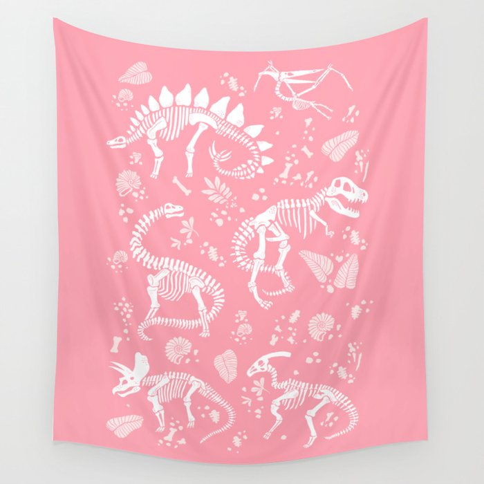 Excavated Dinosaur Fossils in Candy Pink Wall Tapestry Gallery Image 4