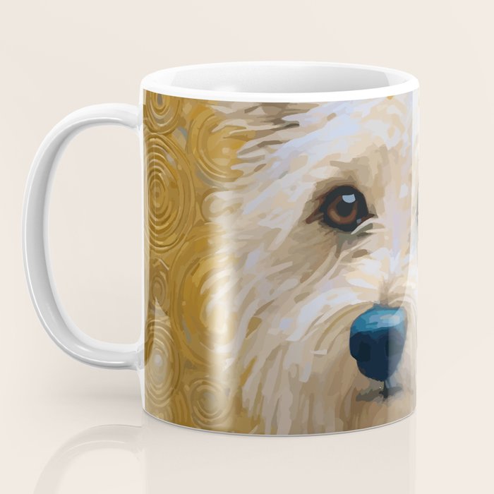 Gustav Klimt Style White Dog with Blue Costume Coffee Mug Gallery Image 3