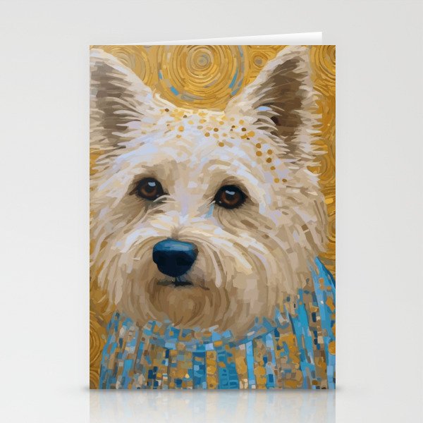 Gustav Klimt Style White Dog with Blue Costume Stationery Card Gallery Image 2