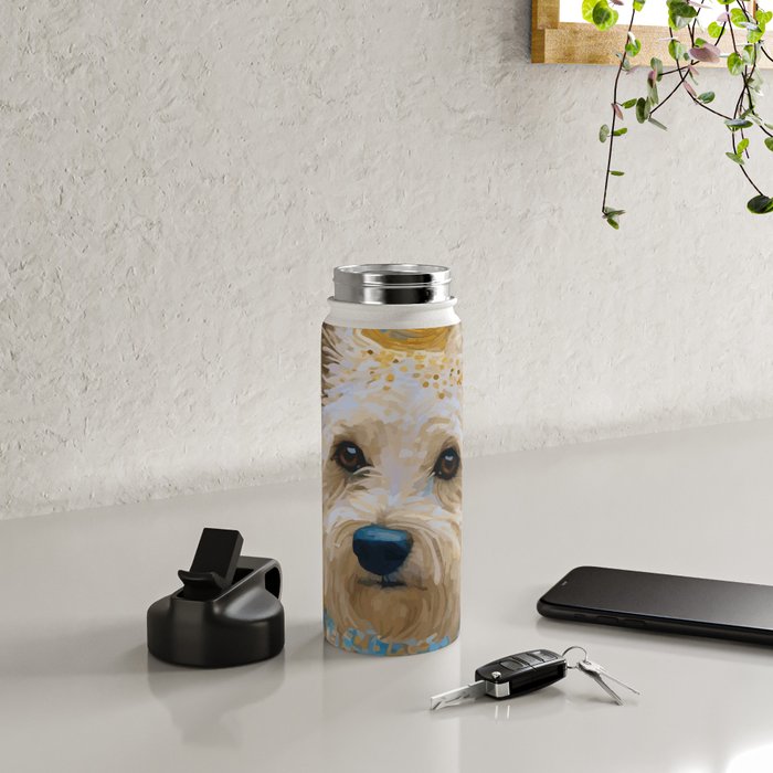 Gustav Klimt Style White Dog with Blue Costume Water Bottle Gallery Image 4