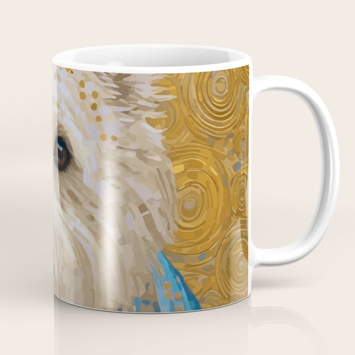 Gustav Klimt Style White Dog with Blue Costume Coffee Mug Gallery Image 1